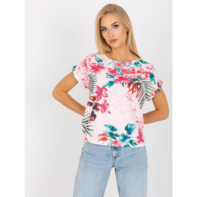 Női blúz nyári mintával RUE PARIS világos rózsaszínű