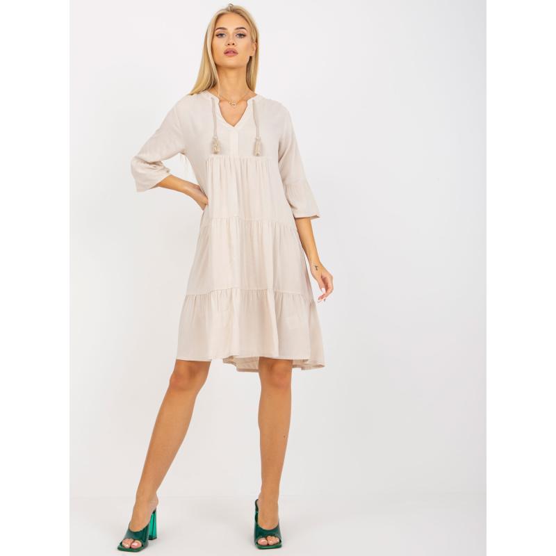Női 3/4 ujjú túlméretezett fodros ruha LETTIE világos bézs színű