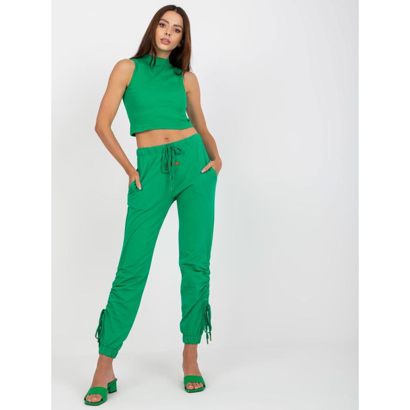 Női bordázott derekú melegítőnadrág Pamut QUICK Zöld