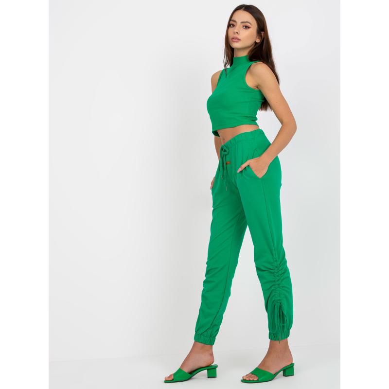 Női bordázott derekú melegítőnadrág Pamut QUICK Zöld