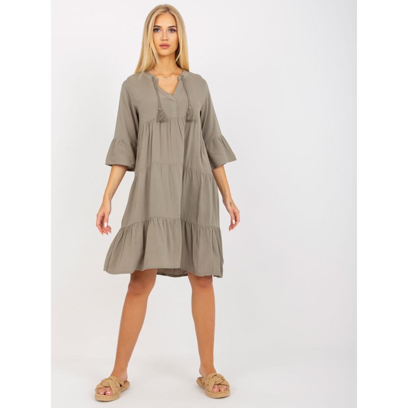 Női fodros V-nyakú ruha BROOK khaki színű