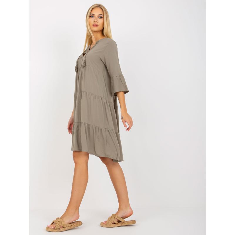 Női fodros V-nyakú ruha BROOK khaki színű
