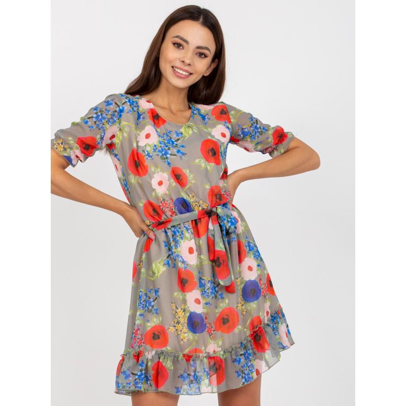 Dámské šaty s krátkým rukávem květinové mini BLAKE khaki  