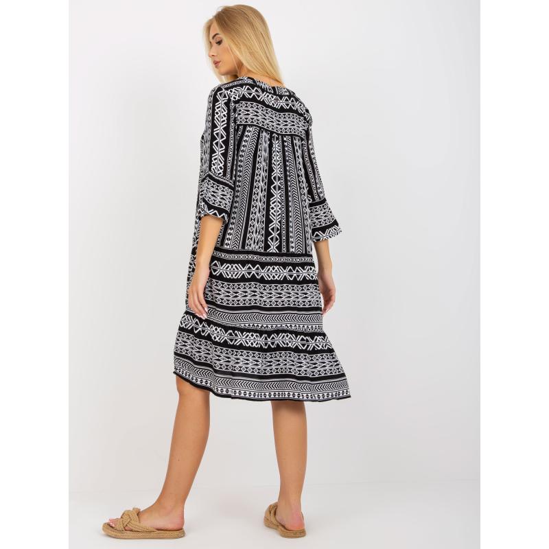 Női fodros ruha 3/4 ujjú, mintás JENI fekete