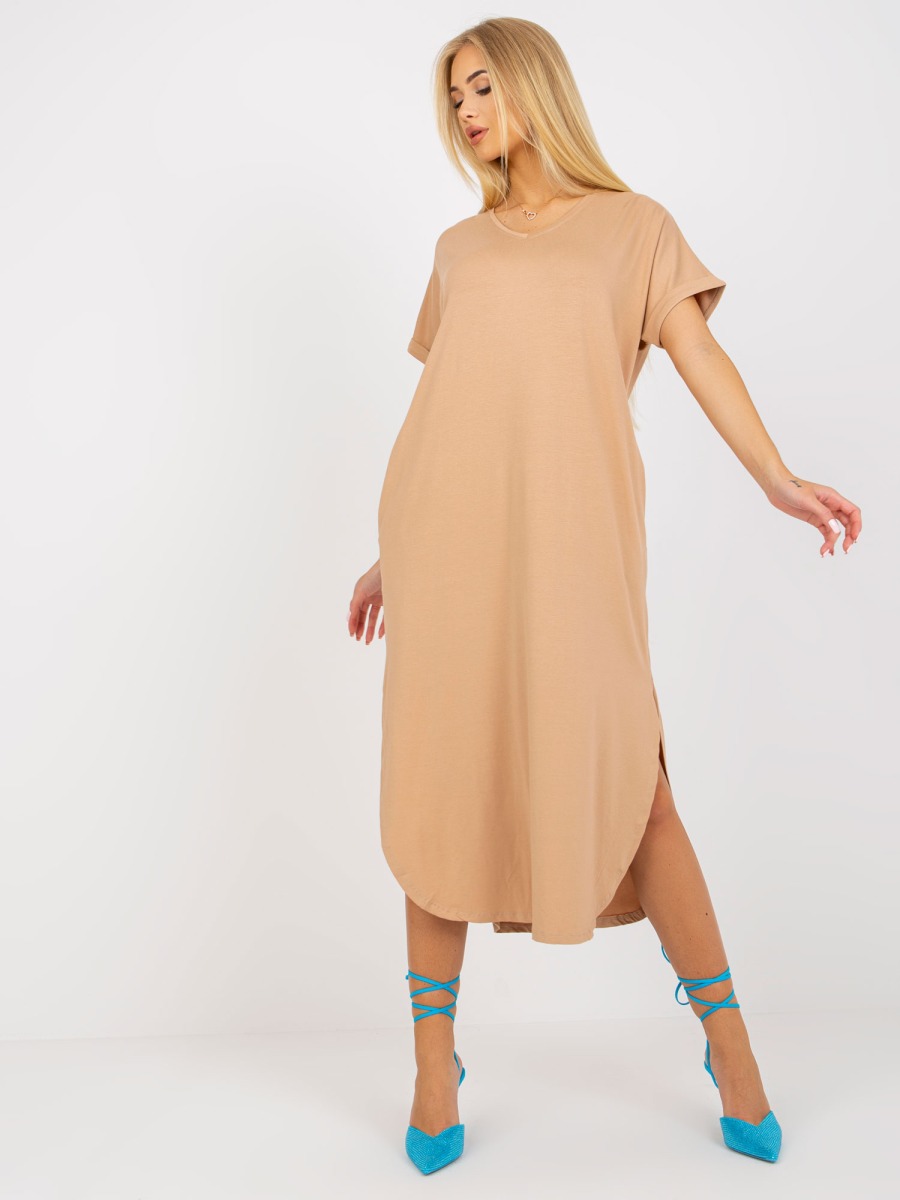 Női rövid ujjú oversize ruha OCH BELLA barna