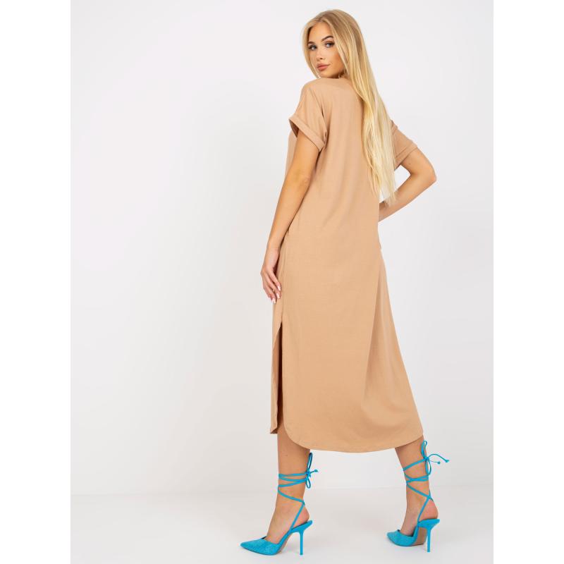 Dámské šaty s krátkými rukávy oversize OCH BELLA hnědé  