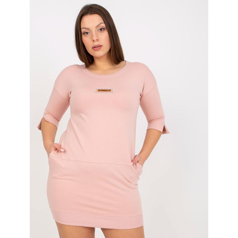 Női plus size ruha foltos mini PATY rózsaszínű