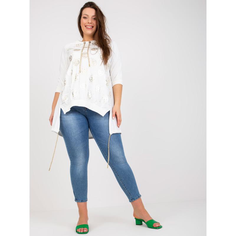 Női nyomtatott pamut plus size blúz NINA fehér
