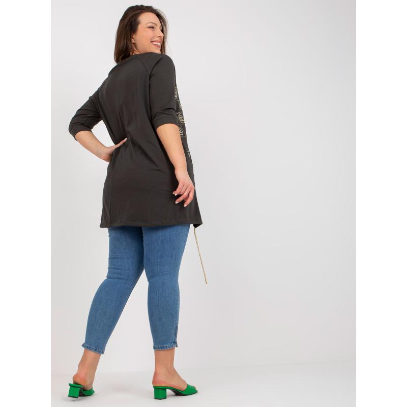 Dámská halenka s potiskem asymetrická plus size INA khaki 