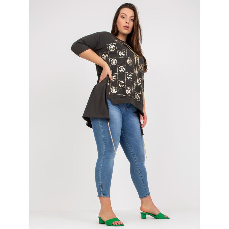 Dámská halenka s potiskem asymetrická plus size INA khaki 