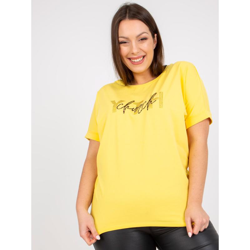 Dámské triko s nášivkou plus size ADELRIC žluté  