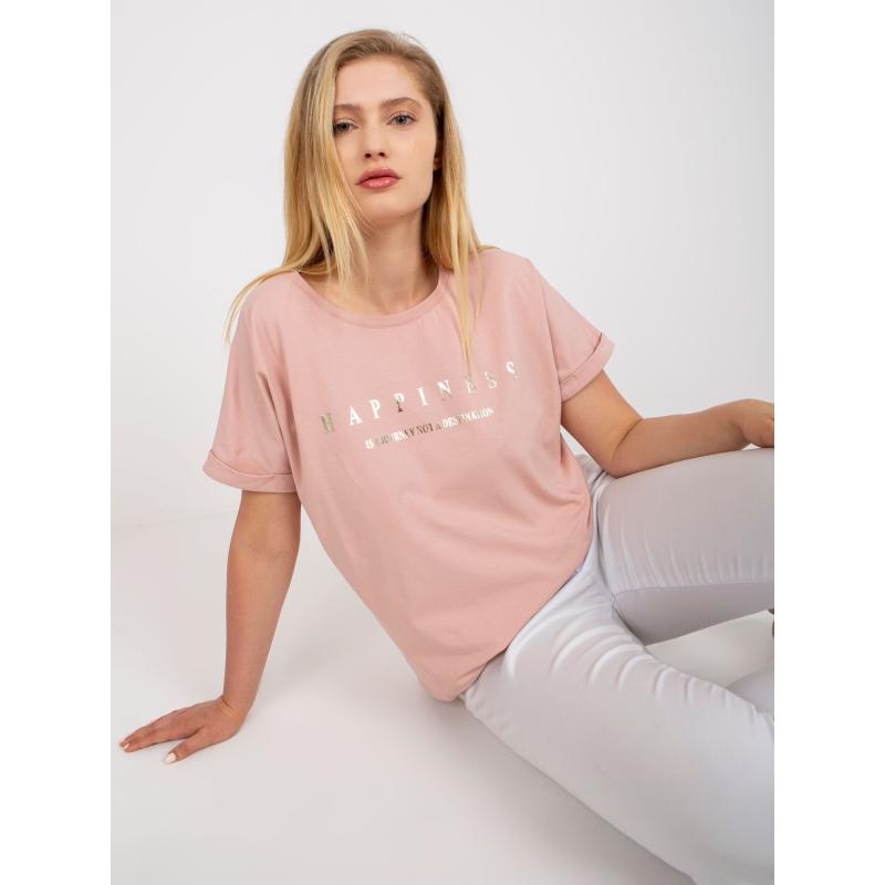 Dámské tričko plus size s potiskem bavlněné JAYLA růžové  