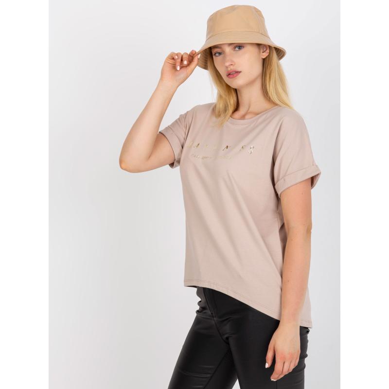 Női nyomtatott pamut plus size póló CARMEN bézs színben