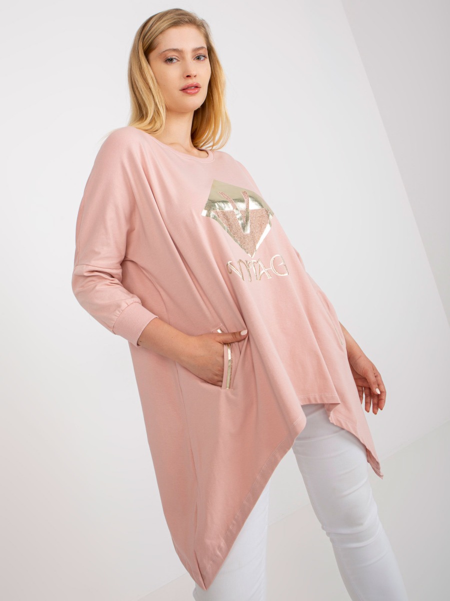 Dámska dlhá plus size blúzka s vreckami CHARITY ružová