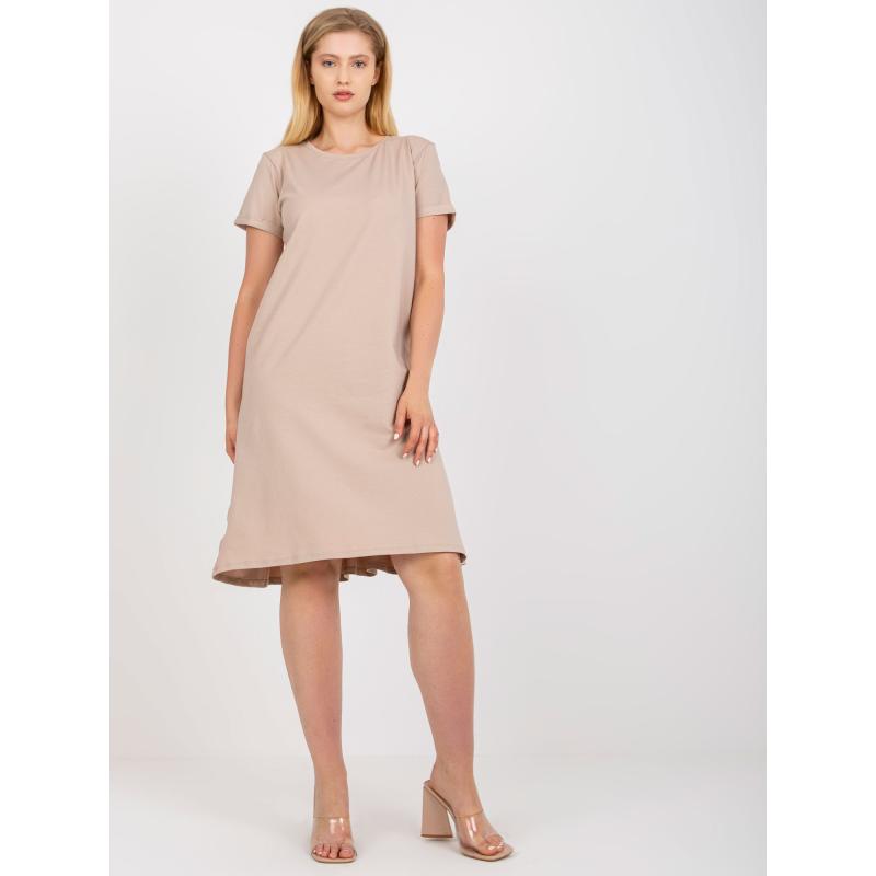 Női rövid ujjú egyszerű plus size ruha MARLENA bézs színű