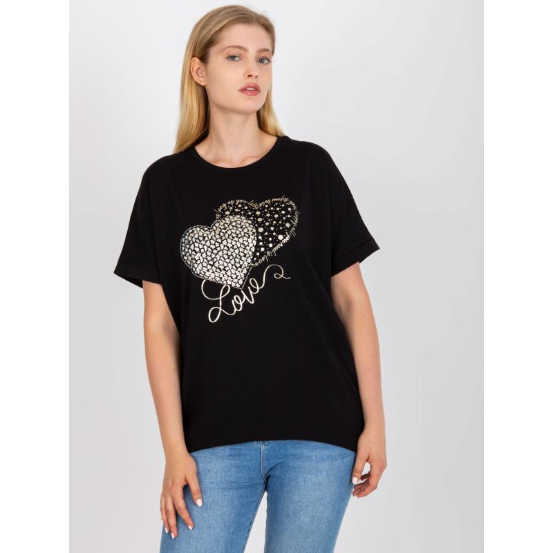 Női kerek nyakú pamut plus size póló JAYLON fekete