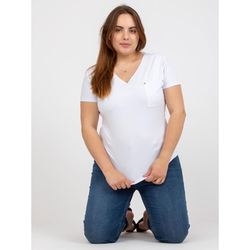 Dámské tričko s kapsou bavlněné plus size NETA bílé 