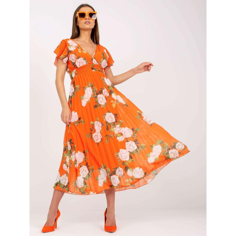 Női pliszírozott virágos midi ruha DANNI narancssárga