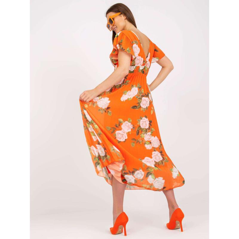 Dámské šaty plisované květinové midi DANNI oranžové 