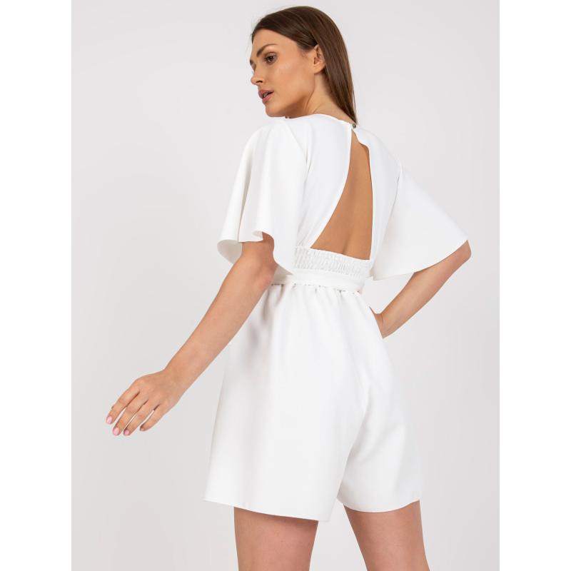 Dámský overal s vázáním krátký RUE PARIS bílý 