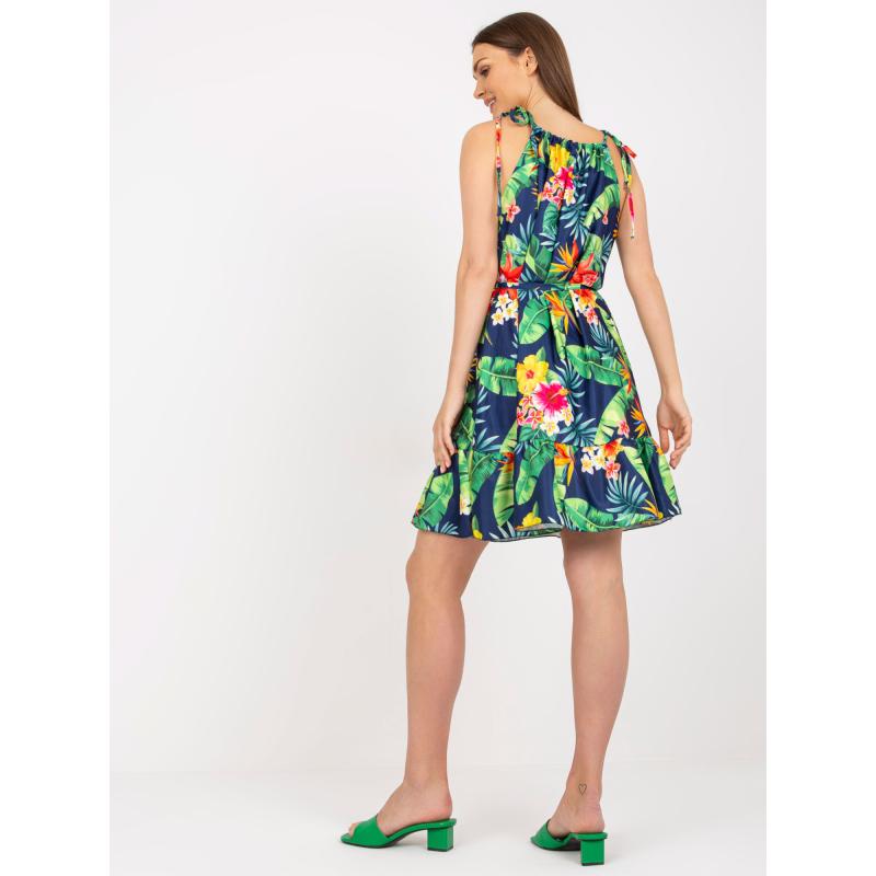 RUE PARIS sötétkék fodros és mintás női ruha