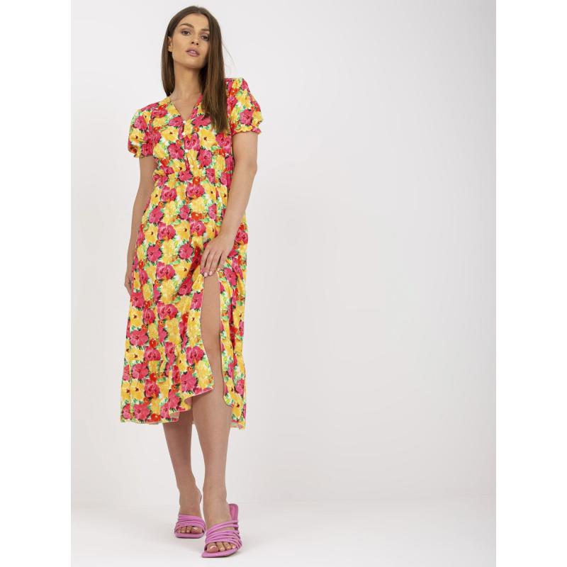 Női női virágos midi ruha YVONNE sárga