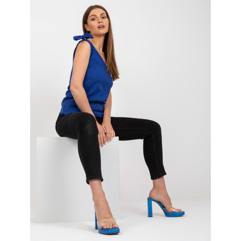 Dámský top s výstřihem do V RUE PARIS tmavě modrý 