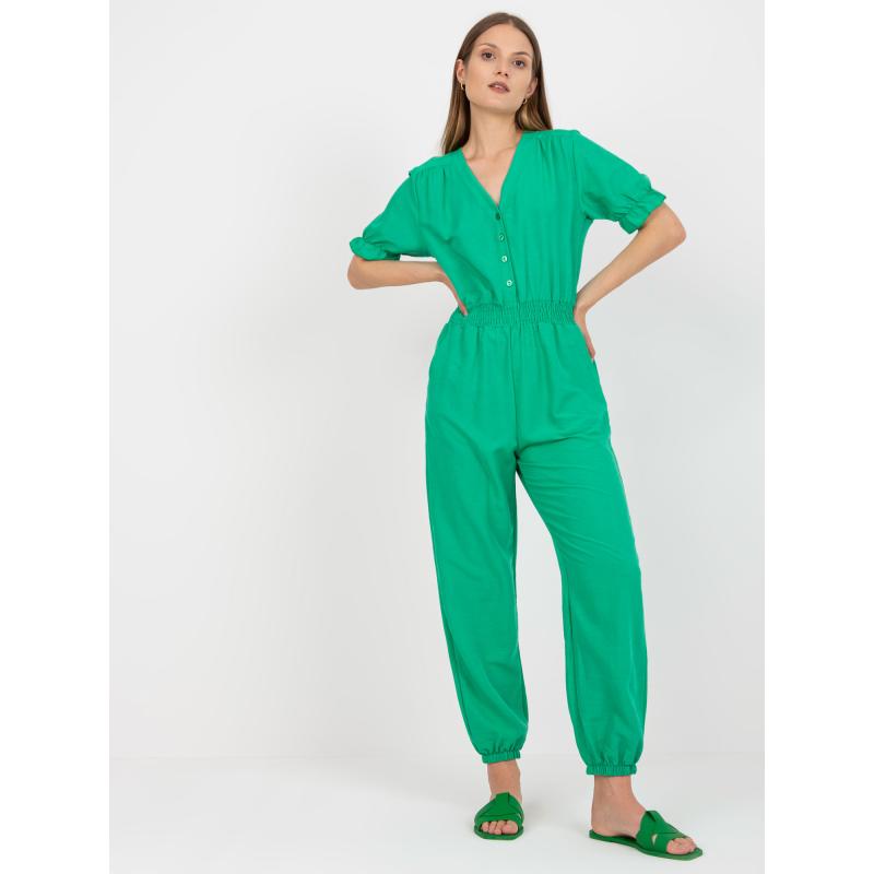 Dámský overal s krátkým rukávem RUE PARIS zelený