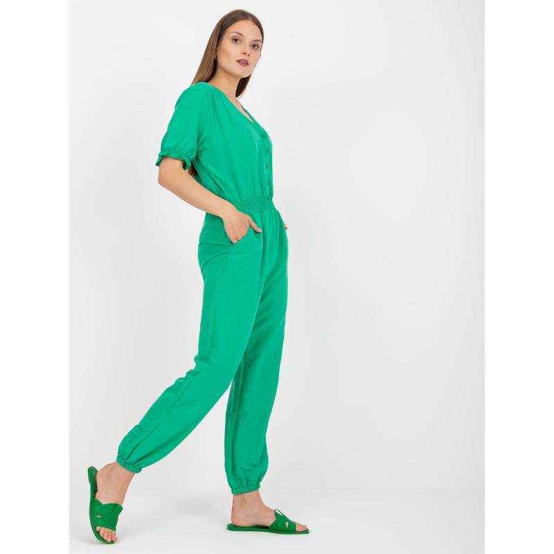 Dámský overal s krátkým rukávem RUE PARIS zelený