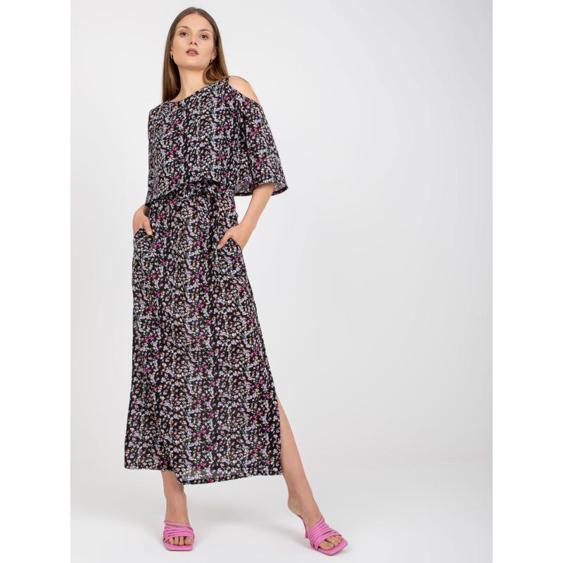Dámské šaty s kapsami maxi květinové ZULUNA černé 