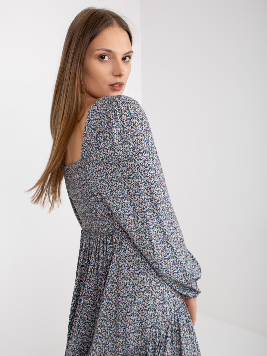 Dámske tlačené midi šaty s dlhým rukávom ZULUNA Blue