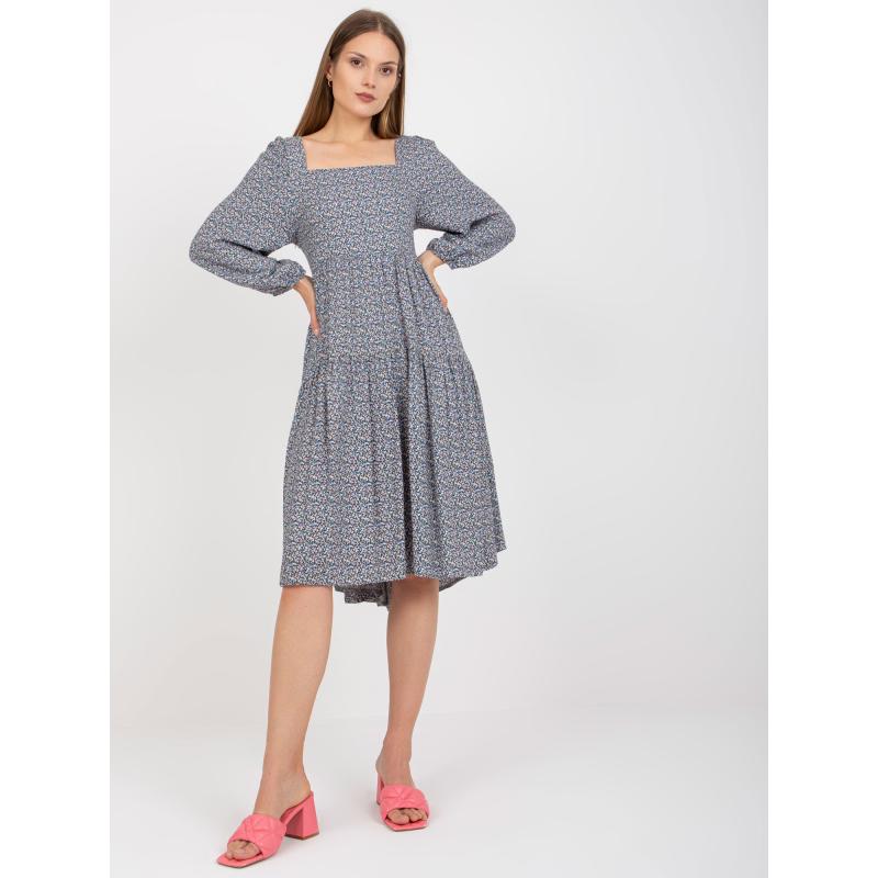 Dámske tlačené midi šaty s dlhým rukávom ZULUNA Blue