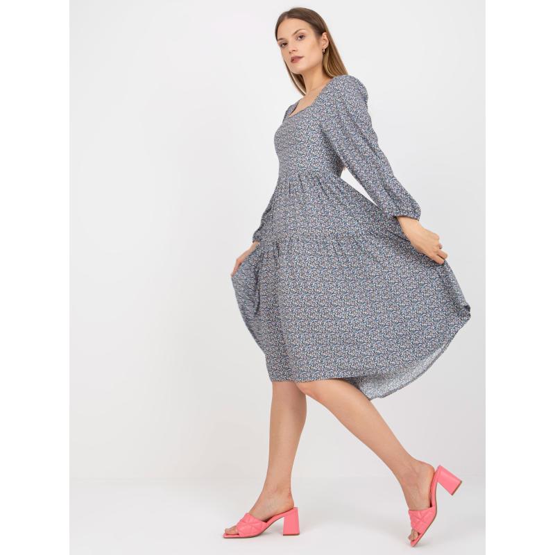 Dámske tlačené midi šaty s dlhým rukávom ZULUNA Blue