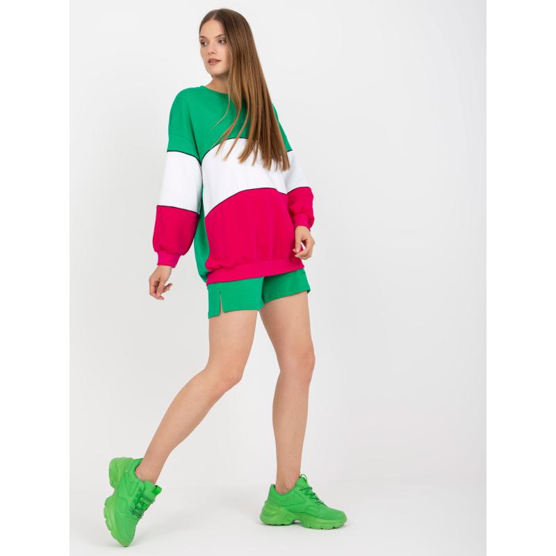 Dámska mikina bez kapucne RUE PARIS green-fuchsia