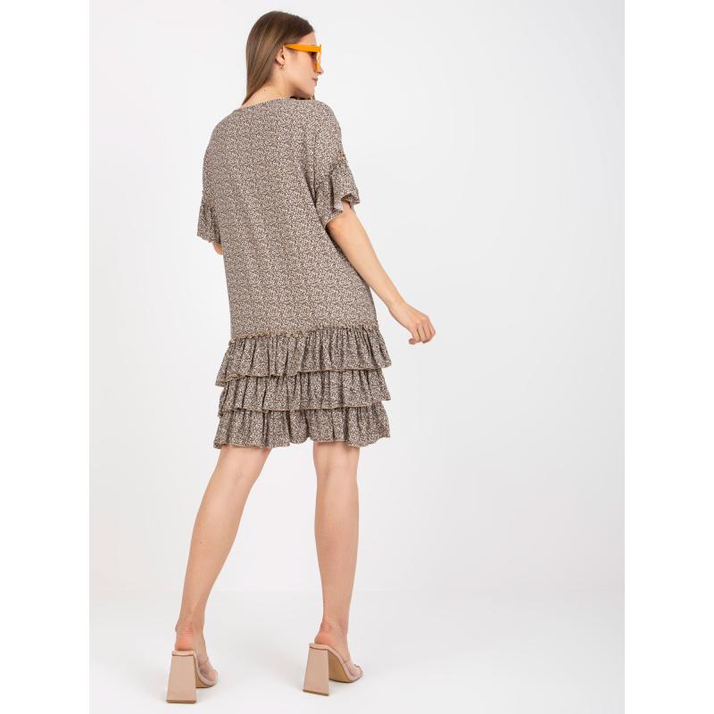 Dámské šaty s volánkem a krátkými rukávy mini ZULUNA béžové 