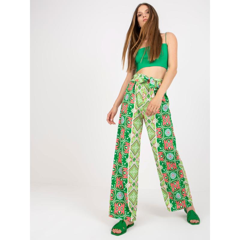 Dámské kalhoty s širokými nohavicemi vzorované SHERRIE zelené   
