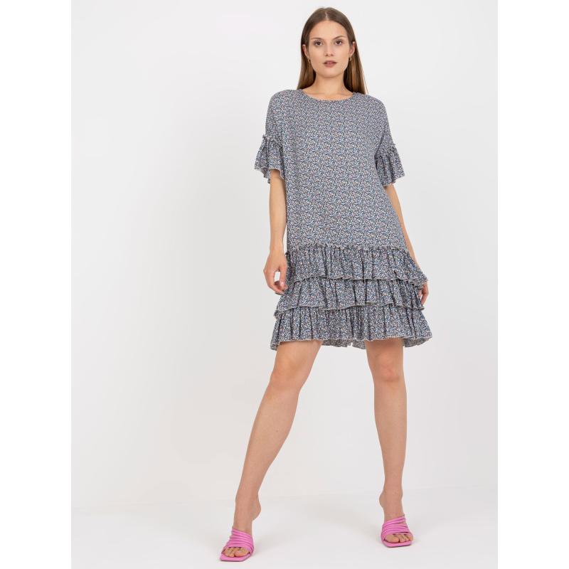 Dámské šaty s volánky a potisky mini ZULUNA modré  