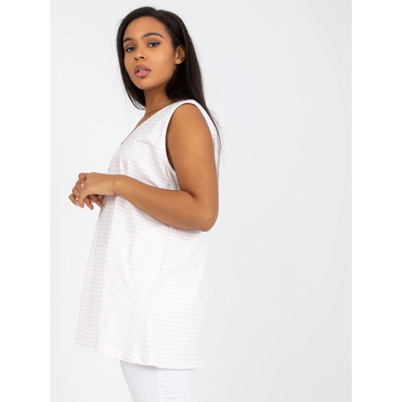 Női plus size pamut felső SHEA fehér és rózsaszín