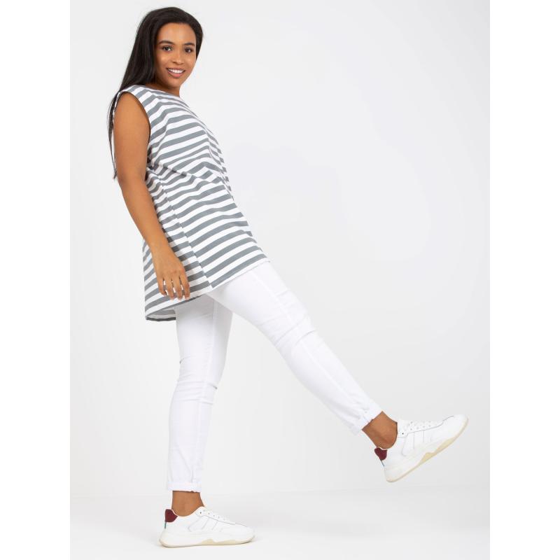 Dámský top s kulatým výstřihem plus size LIDY bílo-šedý 