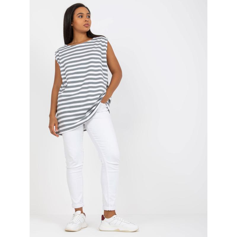 Dámský top s kulatým výstřihem plus size LIDY bílo-šedý 
