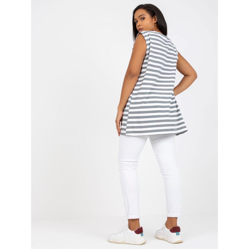 Dámský top s kulatým výstřihem plus size LIDY bílo-šedý 