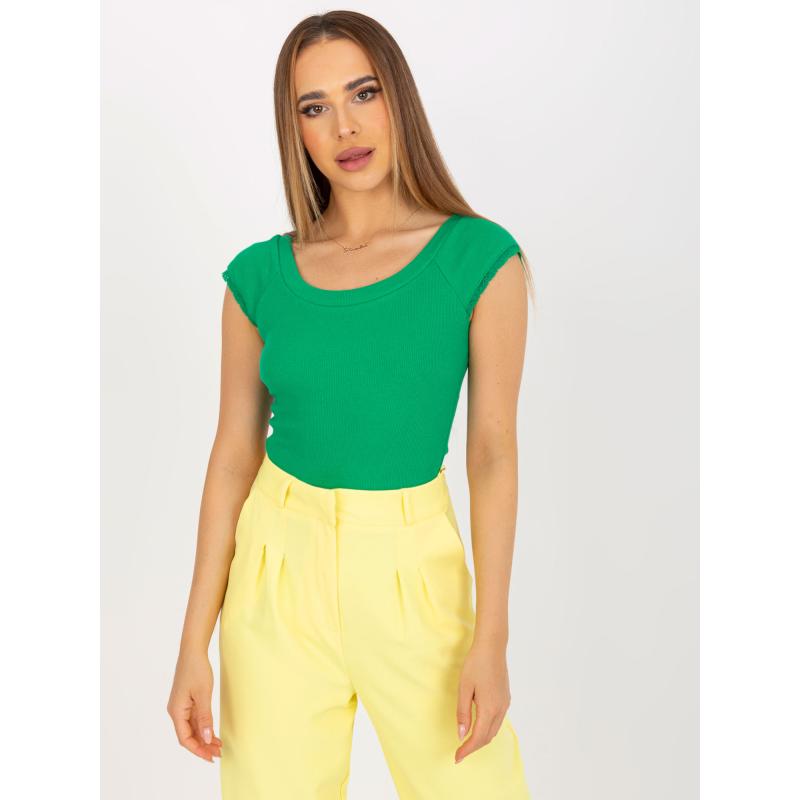 Női bordázott csipke top RUE PARIS Zöld