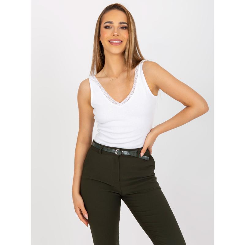 Női bordázott pamut felső RUE PARIS fehér