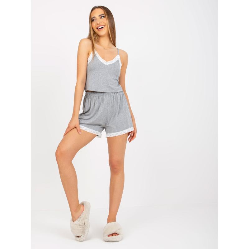 Női kétrészes pizsama rövidnadrággal RUE PARIS szürke