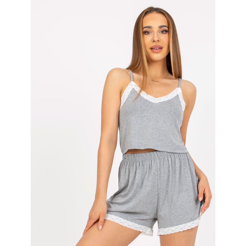 Női kétrészes pizsama rövidnadrággal RUE PARIS szürke