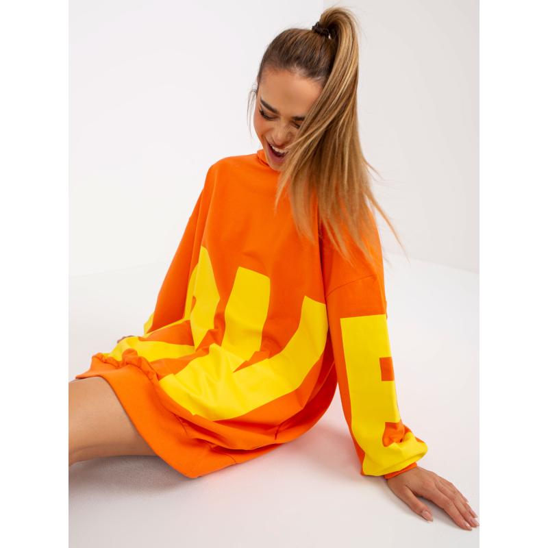 Női kapucnis pulóver MAE narancssárga-sárga nyomtatással