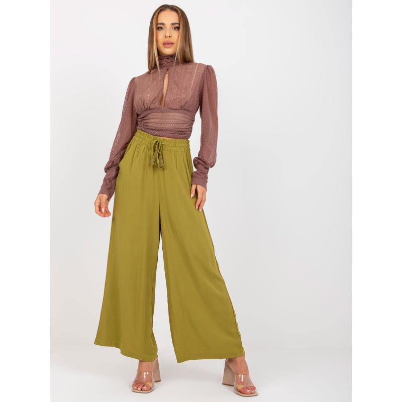 Dámské kalhoty s širokými nohavicemi látkové  SUBLEVEL olivové