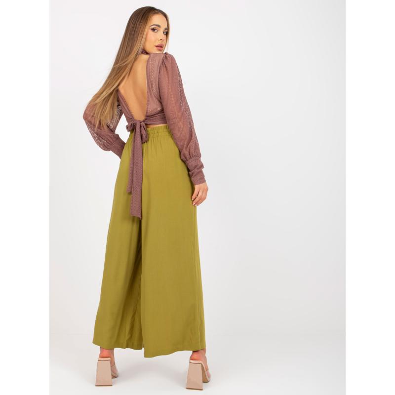 Dámské kalhoty s širokými nohavicemi látkové  SUBLEVEL olivové