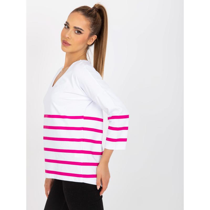 Dámská halenka s 3/4 rukávy RUE PARIS bílo-fuchsiová 
