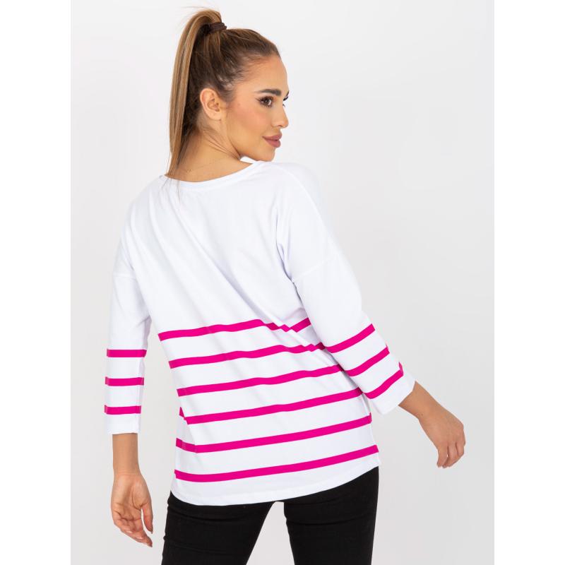 Dámská halenka s 3/4 rukávy RUE PARIS bílo-fuchsiová 